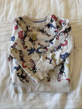 Dr. Seuss Cream Pullover Sweatshirt with Red Blue and Yellow Alphabet Print